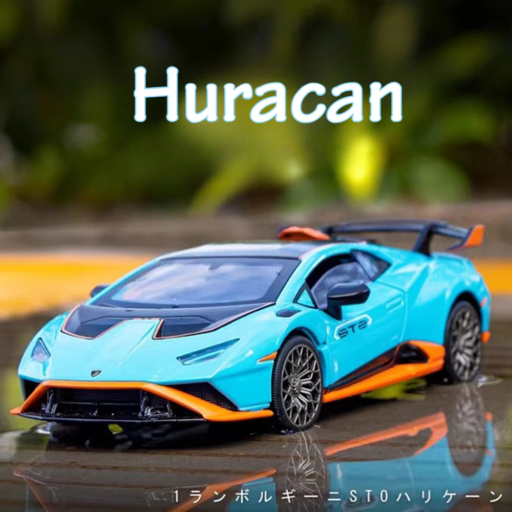 Lambor Huracan STO SCV12, modelo de juguete, coches de aleación fundidos a presión, puertas abiertas con sonido, luz, vehículos extraíbles, regalos de cumpleaños para niños, 1:24