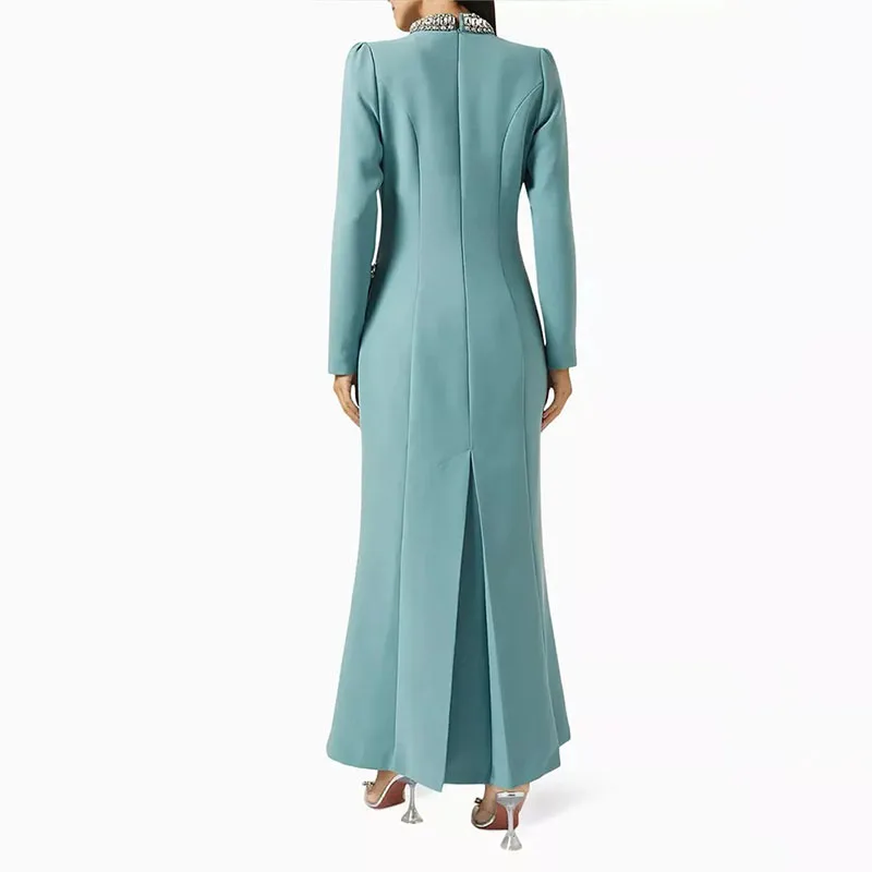 Vestido de noche de Arabia Saudita para mujer, traje Formal de manga larga con cuello redondo y longitud hasta el tobillo, ideal para fiesta de boda, 2024