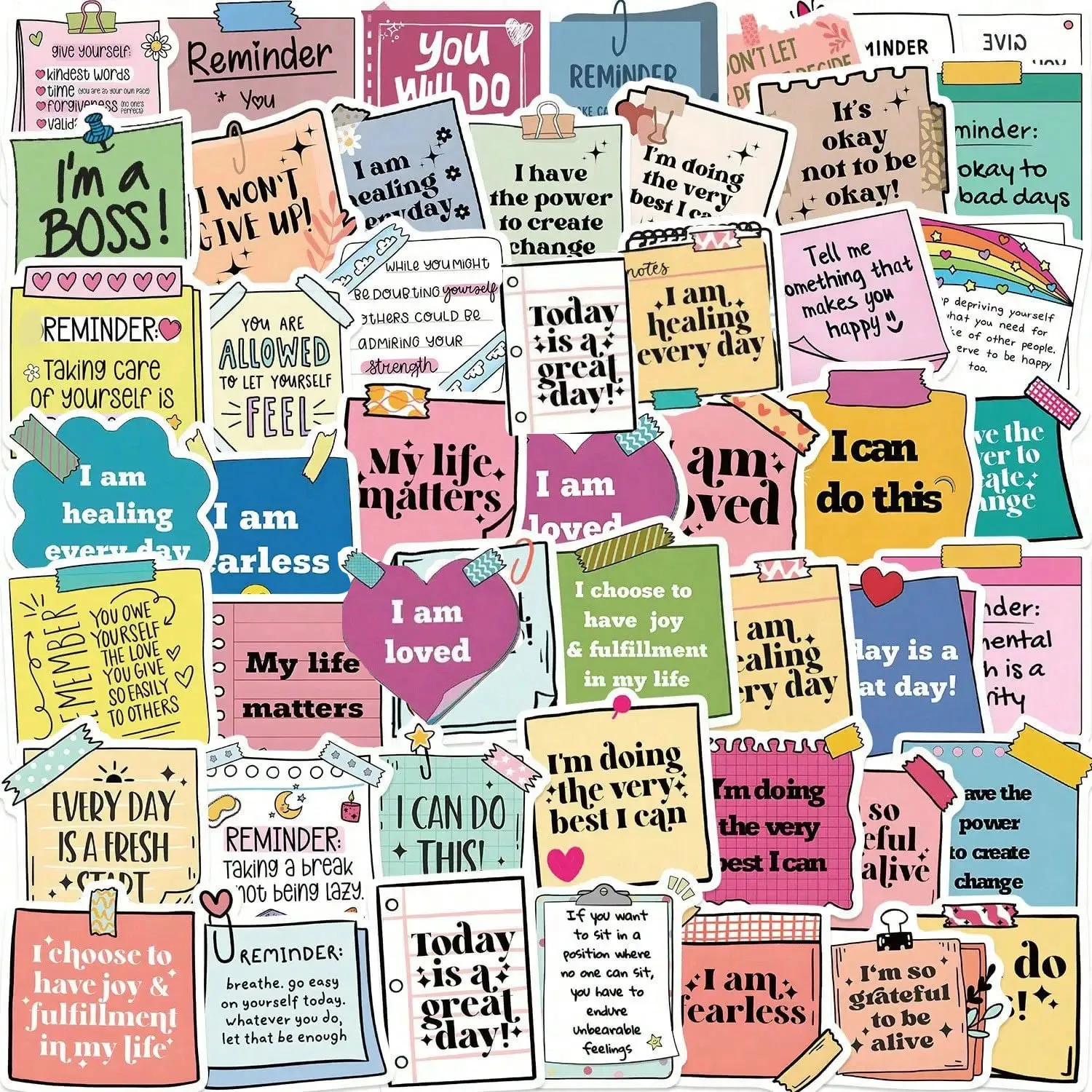 50 autocollants décoratifs auto-adhésifs avec messages d'auto-affirmation et d'encouragement pour valises, bouteilles d'eau et carnets