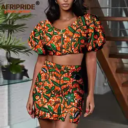 African Clothes for Women Short Sleeve Crop Tops and Mini Skirts 2 Piece Set Sexy Party Print Outfits Ankara Attire A2226007
