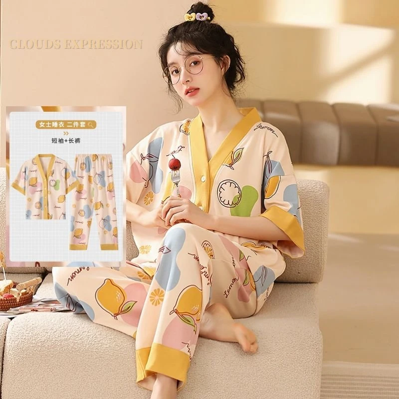 Spring Kimono Cartoon Nightwear Kawaii Girls Young Women\'s Pajama Sets Pyjamas Sleepwear Female Loungewear Pijama Mujer Homewear