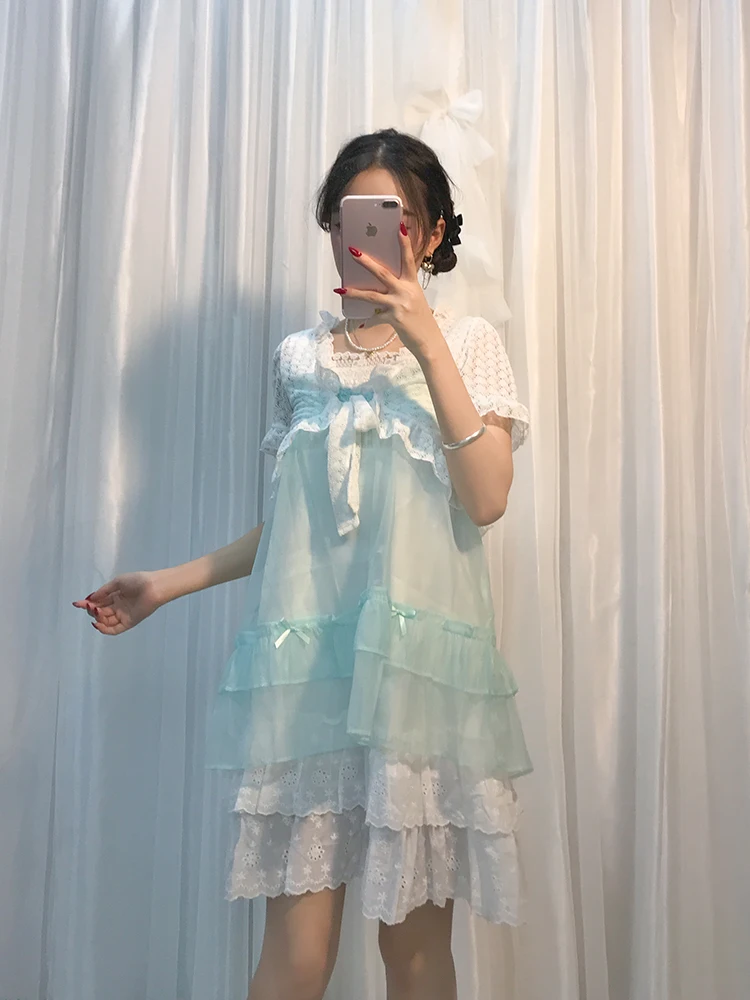 Retro Japanese Sle Lace Set Cute Summer Fre Small Size Women's Clothing Two-Piece Suit Polyester Fiber Casual Dres