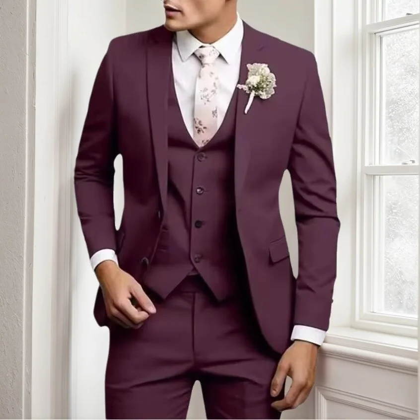 

Последний дизайн, классические мужские костюмы, комплект из трех предметов, однобортный свадебный пиджак с лацканами, высокое качество, куртка, брюки, жилет, костюм Homme