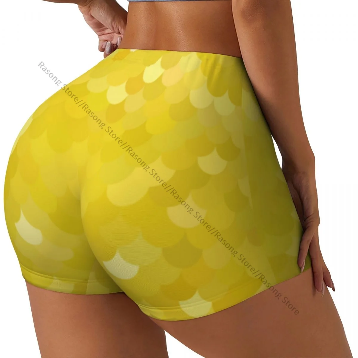 

Женские шорты для йоги, желтые шорты для тренировок с рисунком на крыше, быстросохнущие женские шорты для йоги, тренажерного зала, бега, спортивная одежда