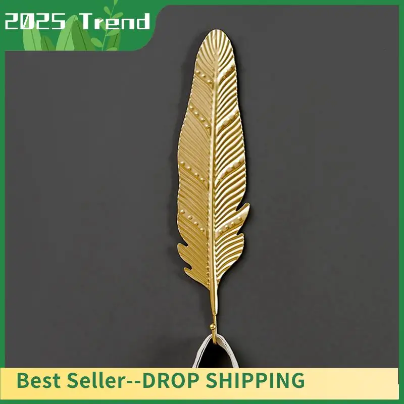 Metal Leaf Hook Gold Color Iron Art Wall Hanging Hooks Creative Towel Hat Storage Racks Style 4