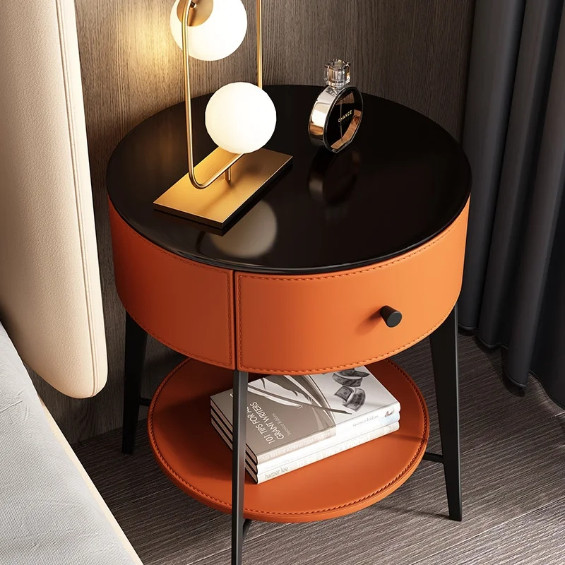 Bedside table Nordic modern simple light luxury Italian small family bedroom iron round storage cabinet bedside cabinet