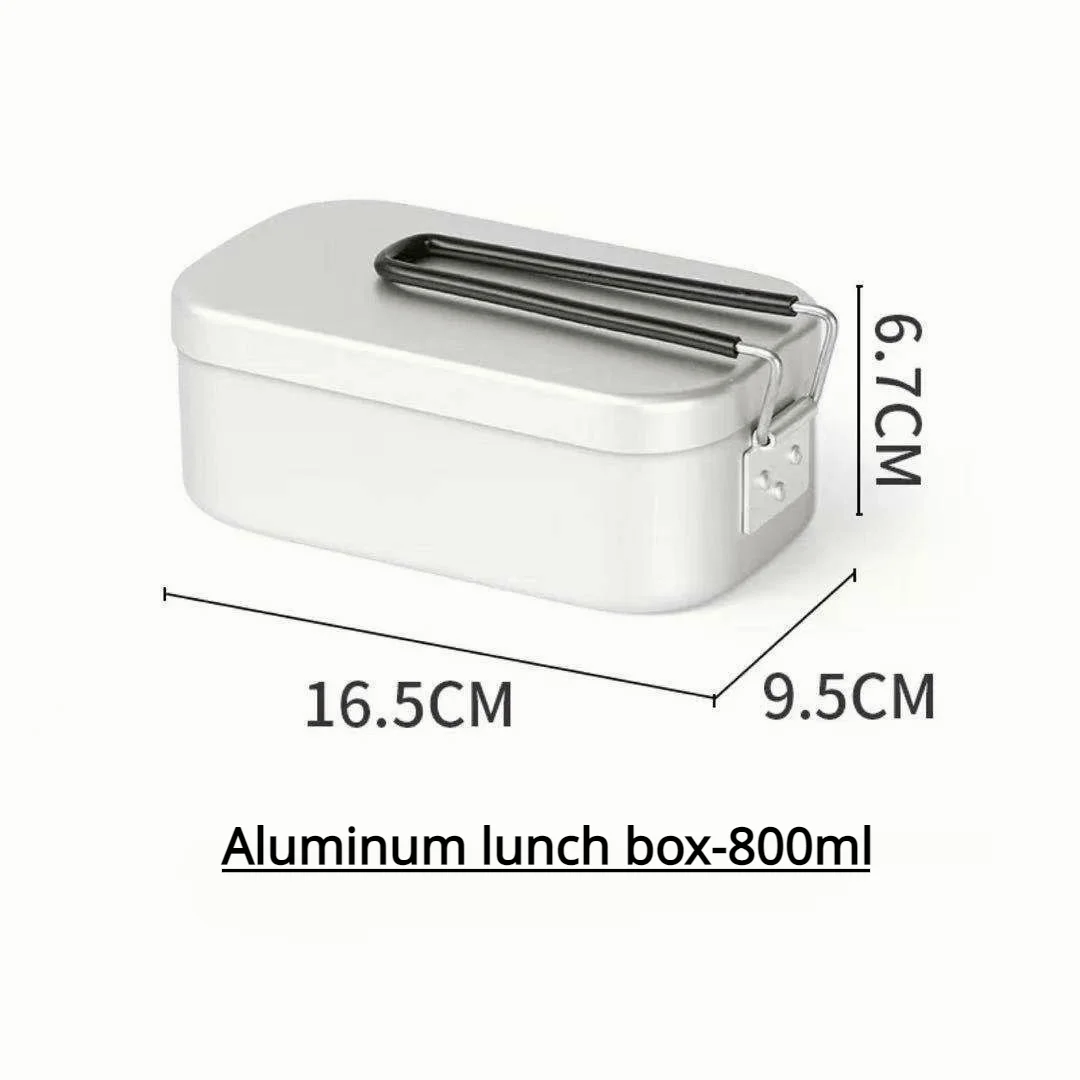 Aluminium lunchbox, opwarmbare lunchbox voor buiten, met deksel en handvat, handschoenen, campingset, kom, reislunchbox, lunchbox