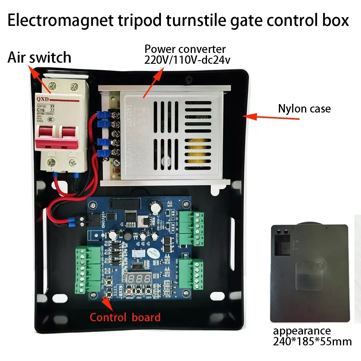 Electromagnet Type Semi Automatic Tripod Turnstile Control System Drive Control  Board/Power/Air Switch With Box