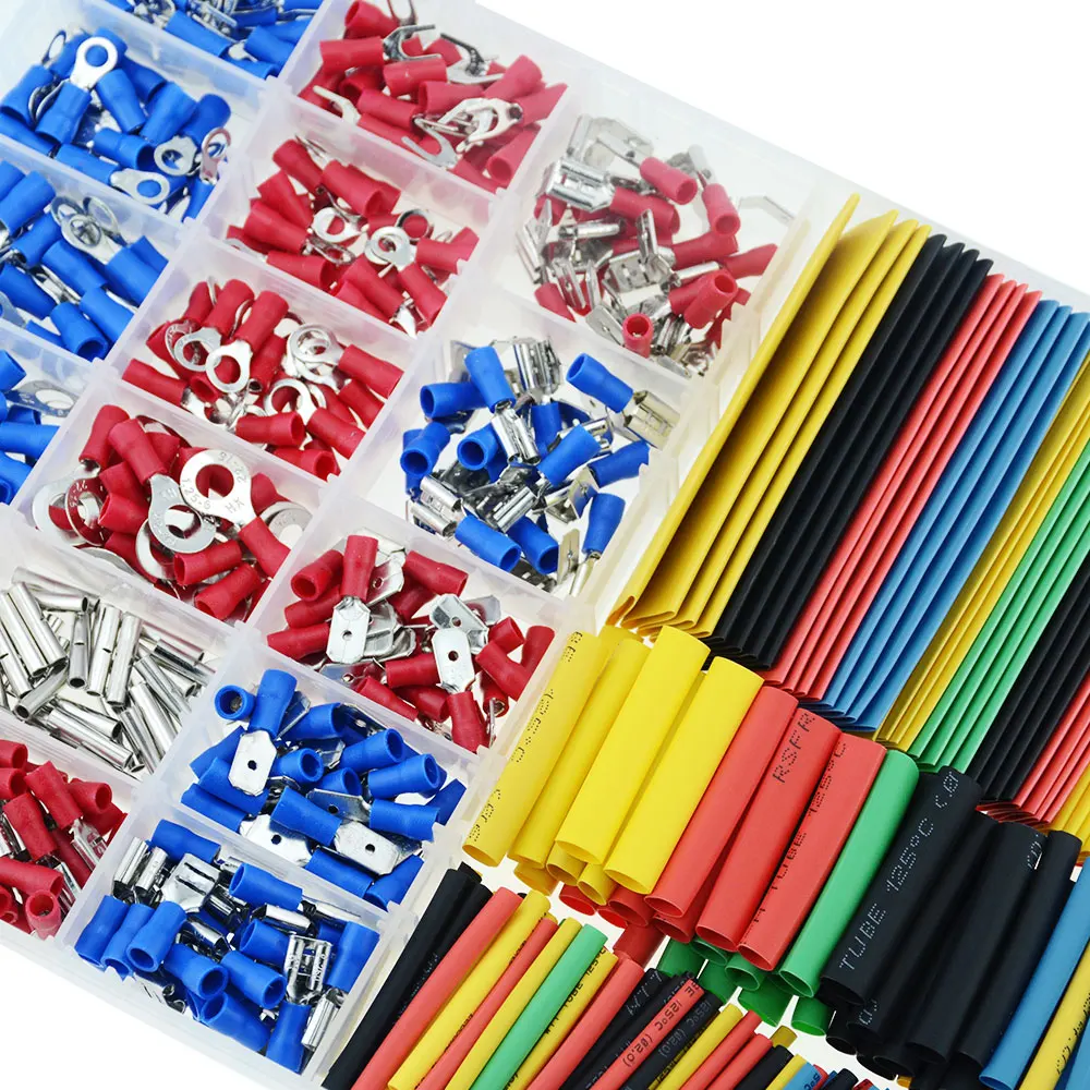 678PCS Heat Shrink Tube Sleeving Set Car Electrical Wire Terminals Insulated Ring Fork Set Ring Lugs Rolled Crimp with Plier