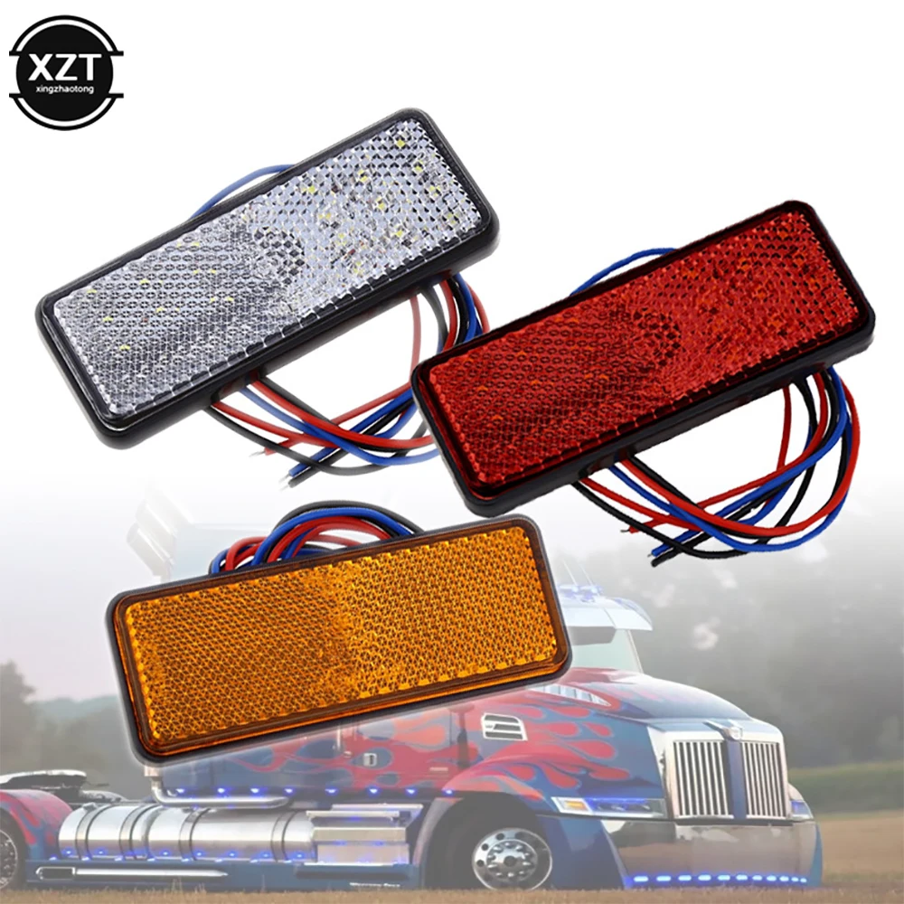 12V Red White Amber LED Reflector Rear Tail Brake Stop Warning Side Marker Light For Jeep Truck Trailer Motorcycle Scooter