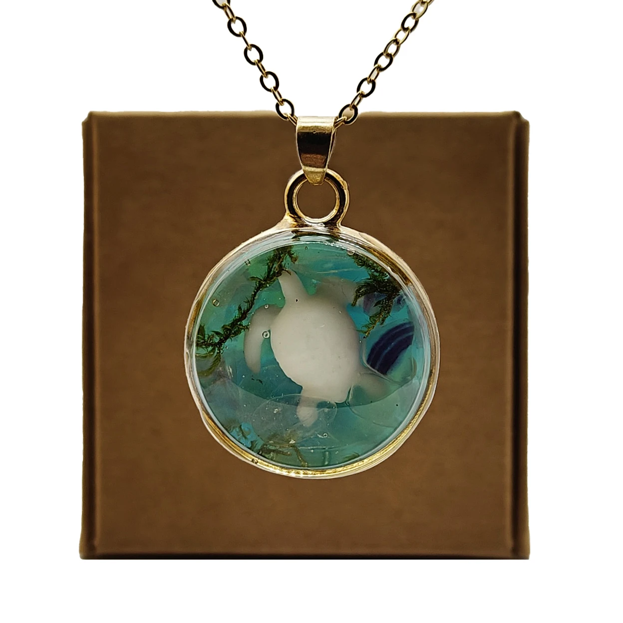 Sea Turtle 3D White Tortoise Ocean Glass Pendant Gold Color Chain Long Necklace Women Boho Fashion Jewelry Bohemian Handmade