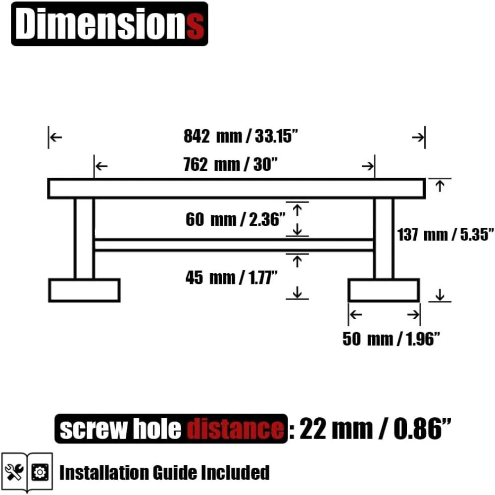 رف مناشف من الفولاذ المقاوم للصدأ سميك 33 بوصة، لمسة نهائية مصقولة، شريط منشفة حمام مثبت على الحائط للحمام، بطول 30 بوصة