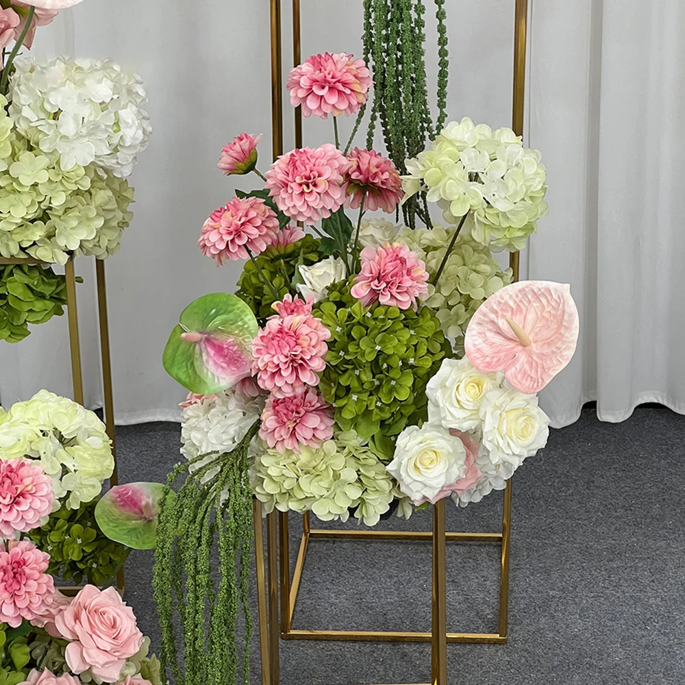 Luxury 5D Green Pink Artificial Hydrangea Orchid Flowers Wedding Backdrop KT Board Decoration Table Stage Event Floral Prop