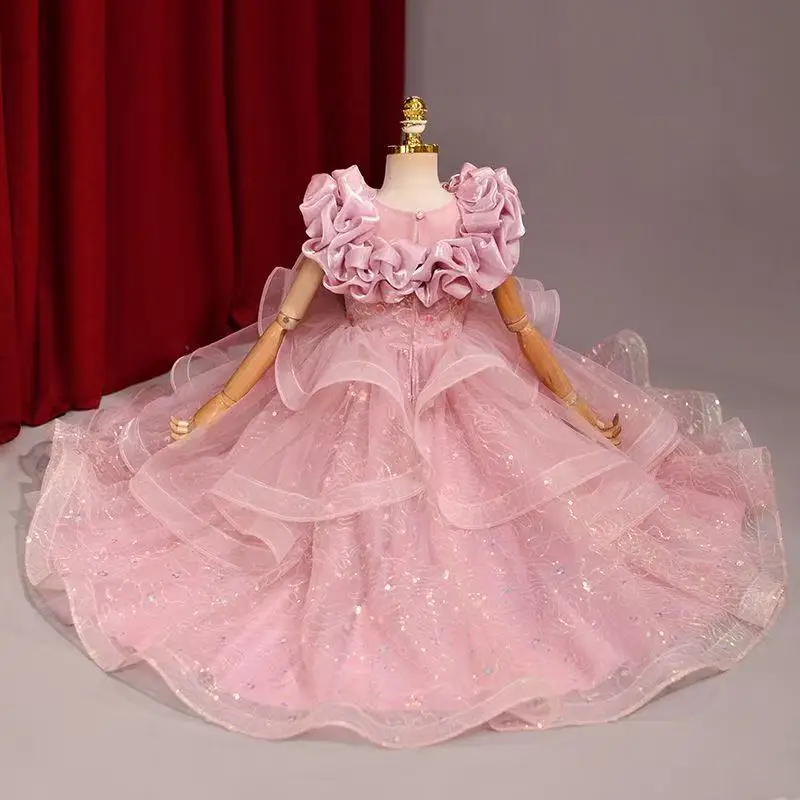 

2026 Girl Princess Glitter Dress Fashion Children's Birthday Show Performance Dress 3-12 Years Old High end Children's Clothing