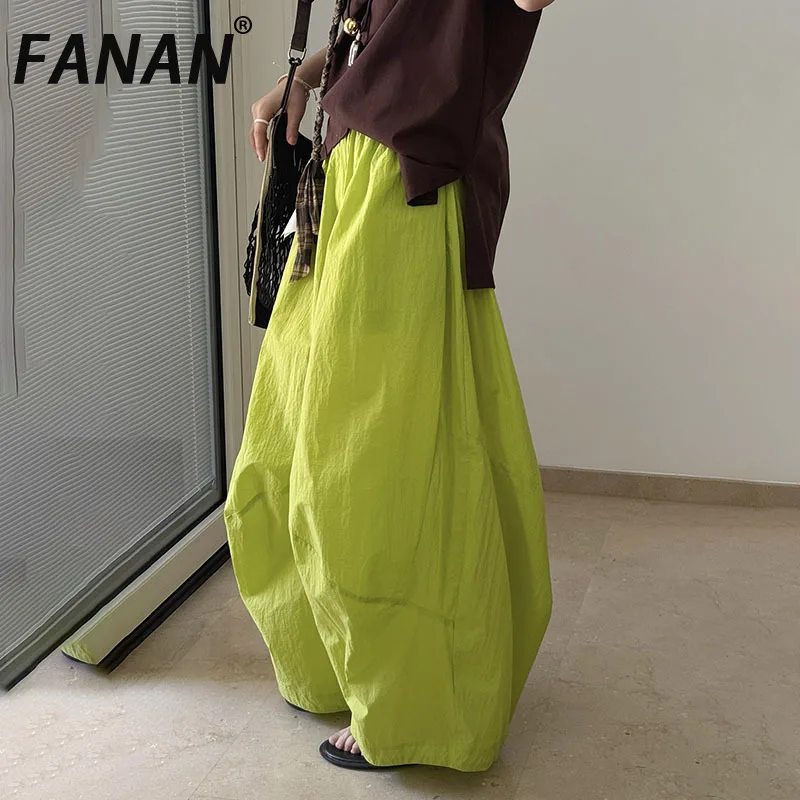 

FANAN Minimalism Wide Leg Pants For Women Elastic High Waist Trousers Casual Loose Sunscreen Clothing Female 2025 Summer New