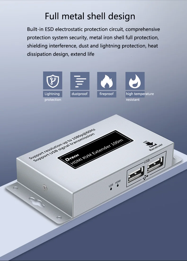 DTECH Remote HDMI Video Audio USB 2.0/1.1 HDMI KVM Extender 100m KVM With Transmitter Receiver