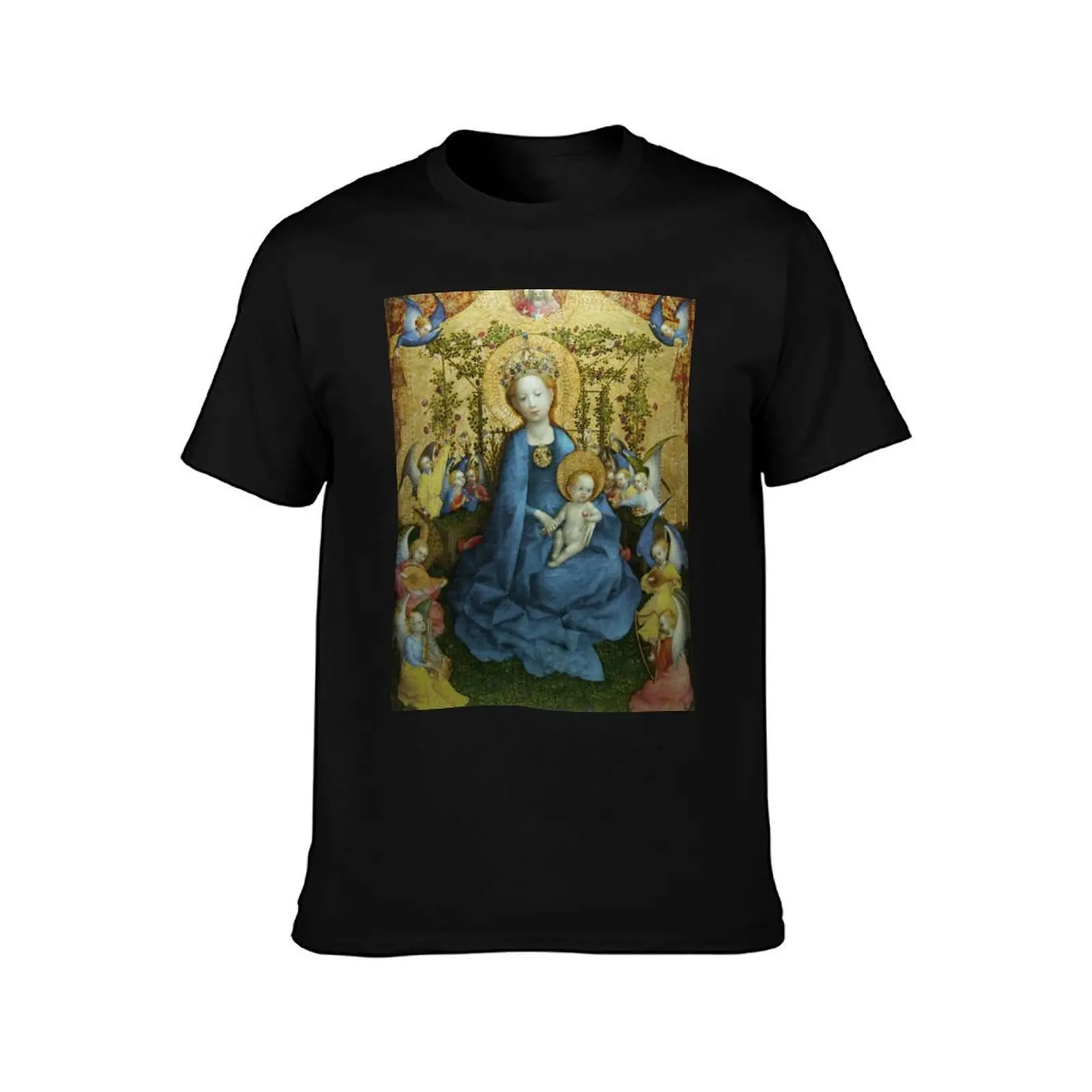 Mother Mary: Madonna in the rose-garden, by Stefan Lochner 1448 T-Shirt tees Short sleeve tee men graphic t shirts