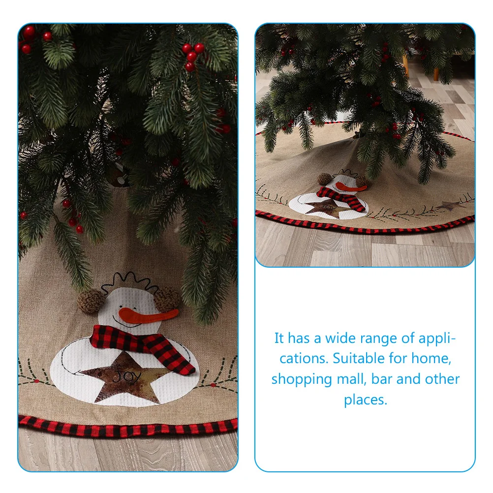 

Snowman Tree Skirt Linen Christmas Tree Skirt Large Size Self-Adhesive Hook Loop Decoration for Home Mall Bar Xmas