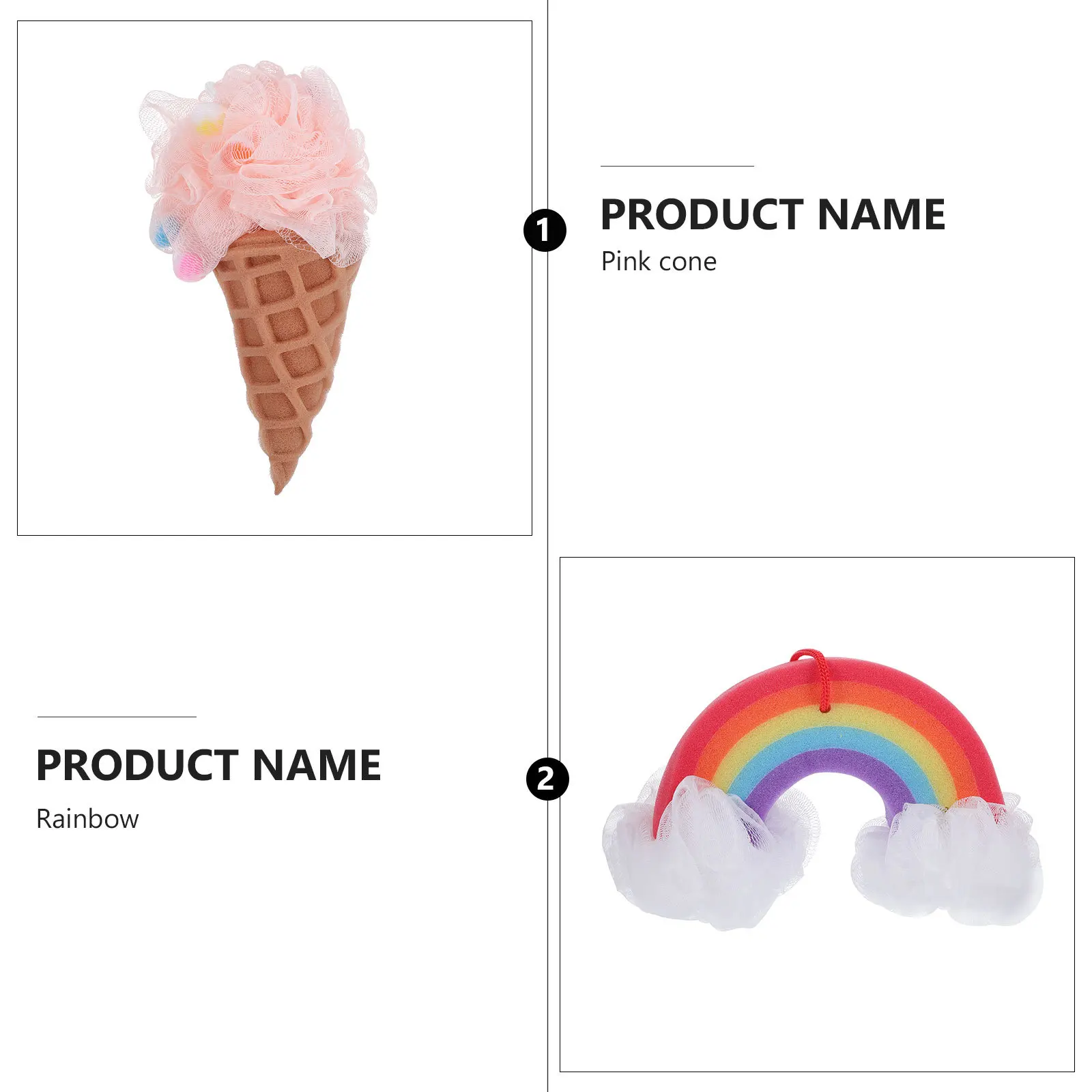

2pcs Sweet Cone Bath Balls Rainbow Ice Cream Shower Sponges Thick Reusable Lather Puff Exfoliating Loofah Back Scrubber Bath