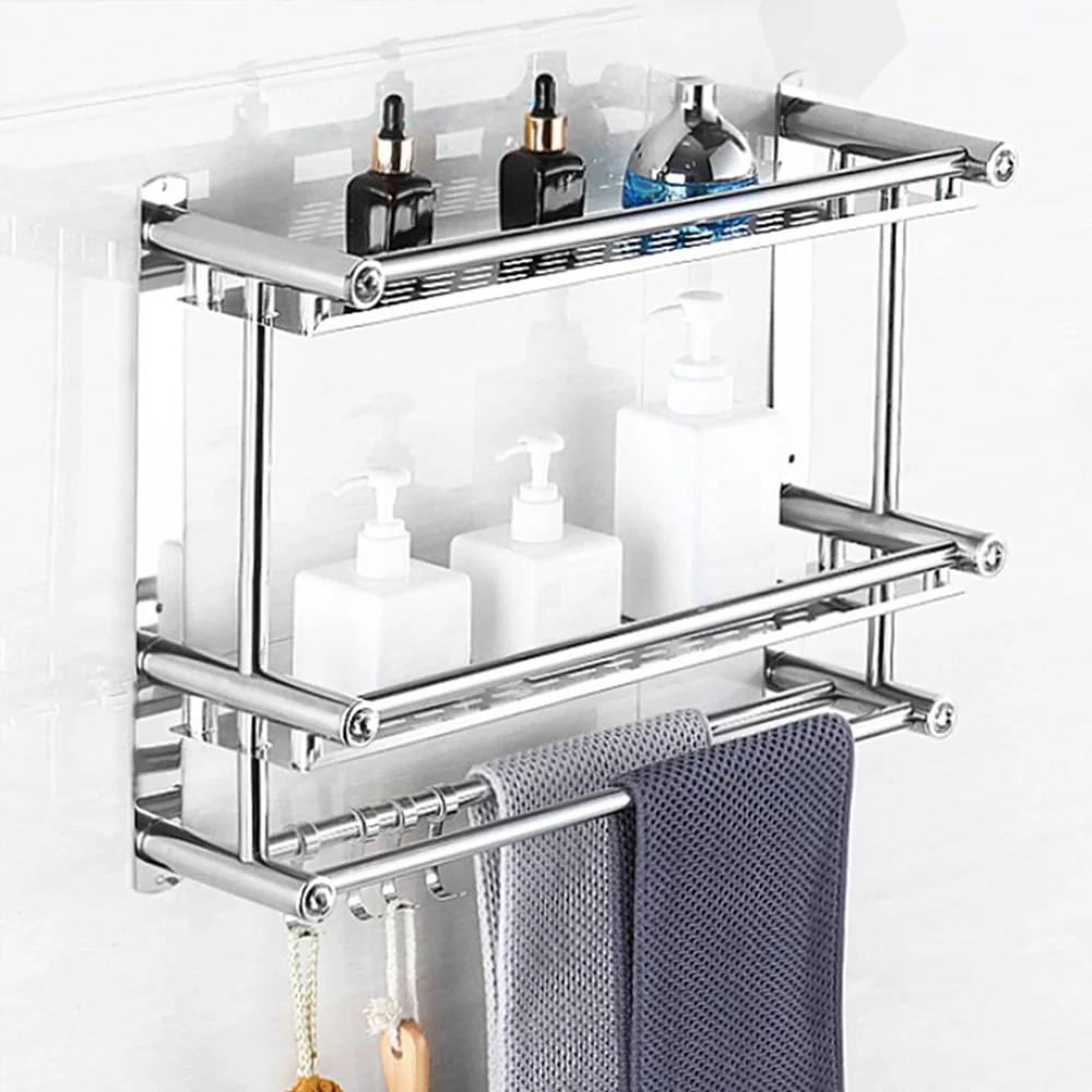 

Stainless Steel Storage Shelves Household Toilets Vanity Tables Towel Holder Double Layer Wall Mount Racks For Bathroom