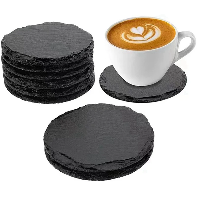 4Inch Round Bulk Coaster Slate Drink Coasters With Scratch Resistant Bottom For Bar Kitchen Families