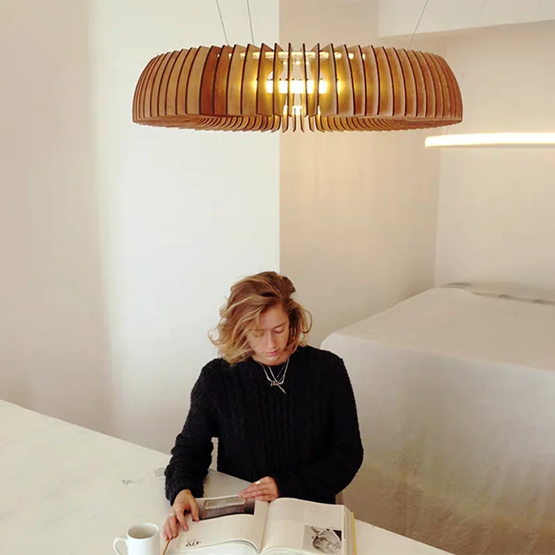 

Nordic Wabi Sabi Wooden Round Ceiling Chandelier Living Room Dining Table Lamp Shop Bar Restaurant Pendant Light Lustre Lighting