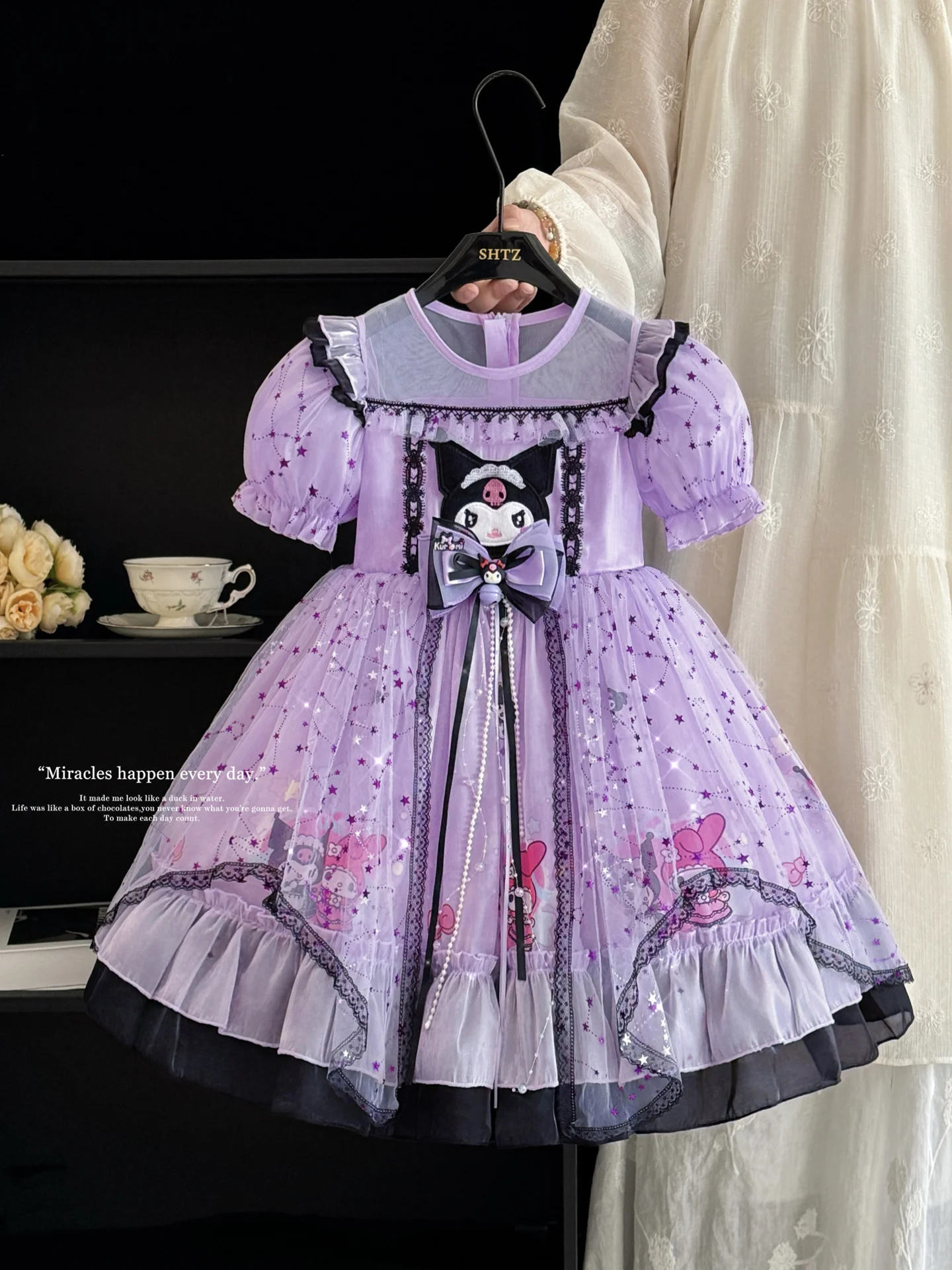 princess-style-summer-birthday-girl's-dress-children's-performance-costume-short-sleeve-medium-length-polyester-fiber