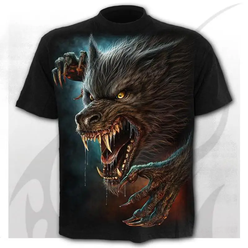 

Werewolf Pattern T-shirt For Men Punk Style 3D Street Trend T-shirt Top Summer Fashion Hip Hop Oversized Short Sleeve O-Neck Tee