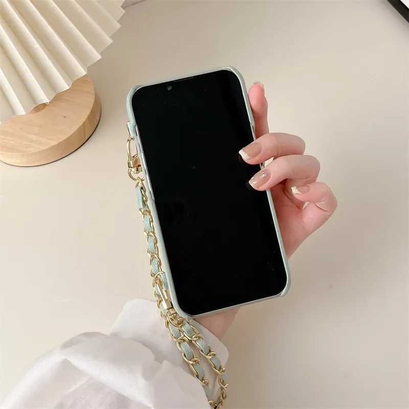 Luxury Leather Crossbody Chain Lanyard Phone Case For iPhone 15 Pro 14 Pro 11 12 13 Pro Max Cover Shockproof Cases Cute Card Bag