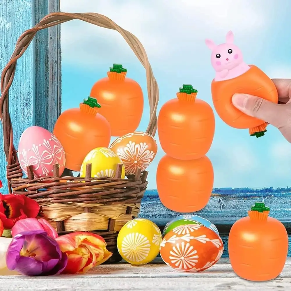 Pop Up Squeeze Toys Set Squishes Carrot Rabbit Fidget Toys Squishy Easter Bunny Frog Stress Relief Toy for Kids & Adult