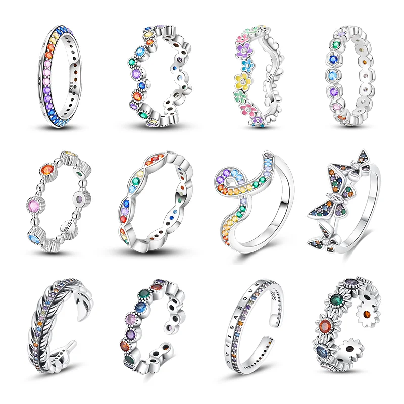 

100% 925 Sterling Silver Beautiful Women's Ring Butterfly Open Ring Colorful Stackable Wedding Engagement Party Jewelry Gift