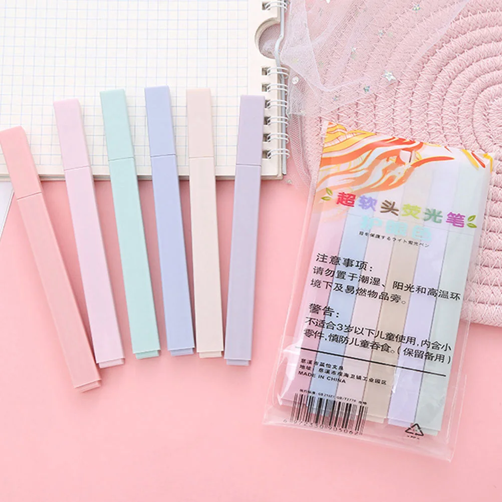 

12pcs Fluorescent Highlighter Pens Plastic School Markers Water-Based Ink Long-Lasting Compact For Study Work Scrapbook School