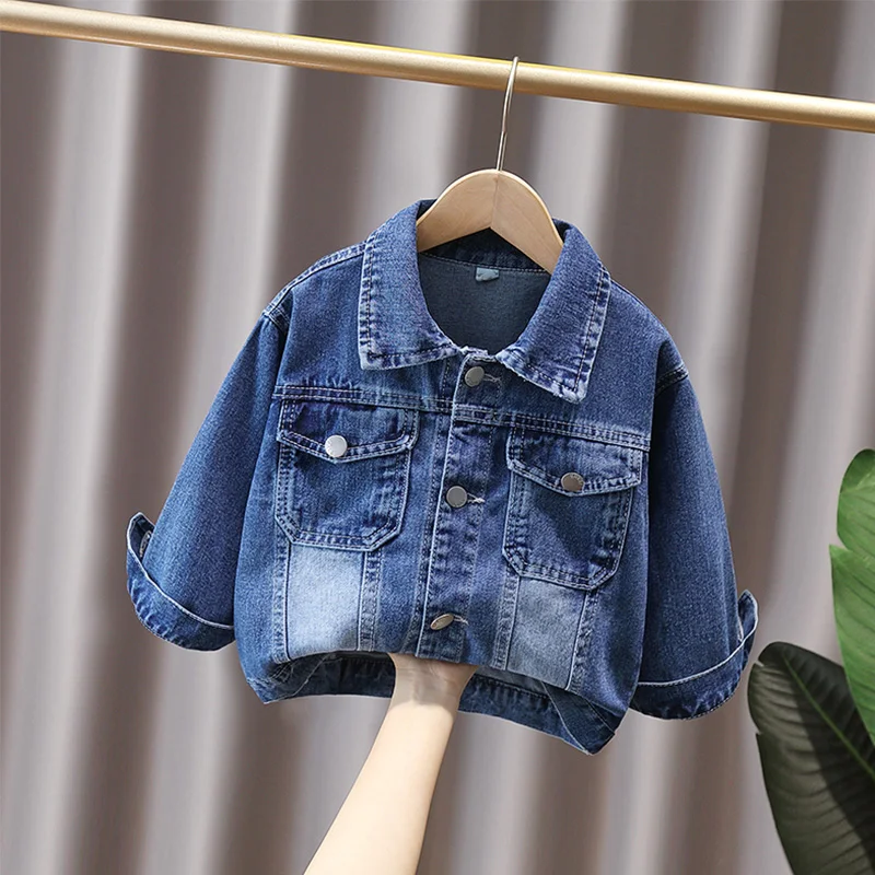 

Весна-Осень 2024, пальто с вышивкой для девочек, повседневное однобортное пальто с карманами и откидным воротником, детская одежда