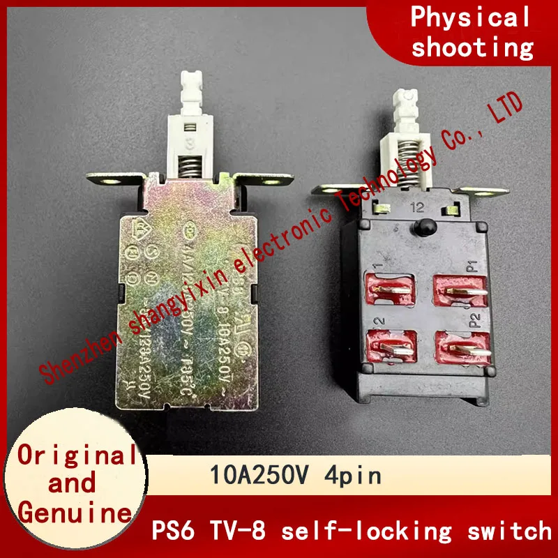 

Оригинальный самоблокирующийся выключатель питания PS6 TV-8, 4-контактный, 10A250VAC, кнопка телевизора, прямой кнопочный переключатель