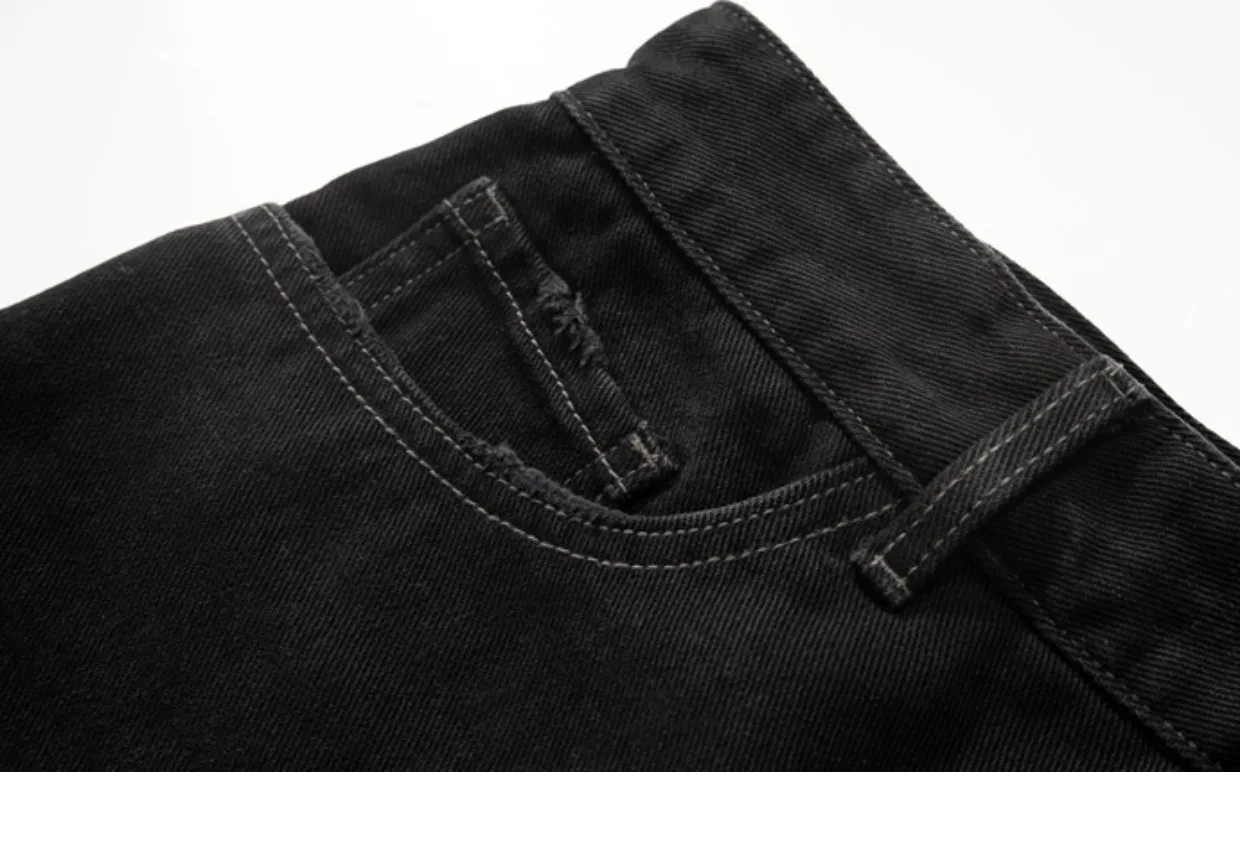 High Street Ripped Tassel Denim Shorts Men's Distressed Cropped Streetwear Casual Loose Streetwear Jeans Pants