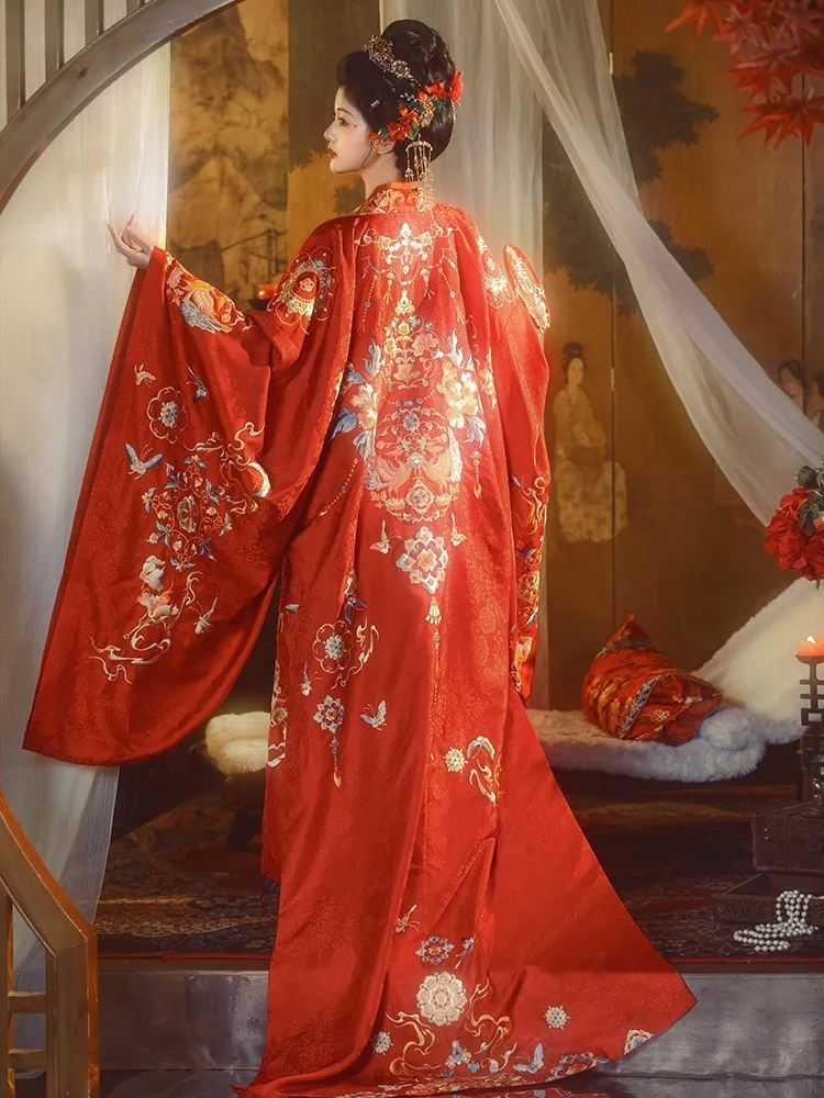 

Рубашка с прямым воротником и широкими рукавами, китайское свадебное платье Hanfu для женщин