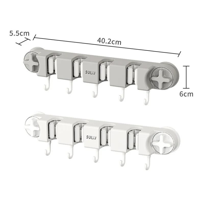 Suction Cup Mop Clips Holder 2-4Clips Wall Mop Brush Broom Hanger Rack Kitchen Bathroom Organizer Shelf Clamp with Hook Accessor