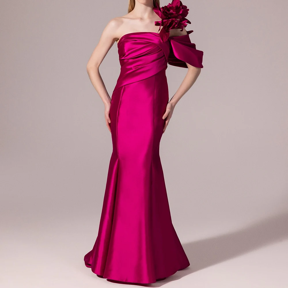 

Вечерние платья русалки по индивидуальному заказу, длиной до пола, на одно плечо, без рукавов, платье для выпускного вечера, модные цветы, простое драпированное вечернее платье