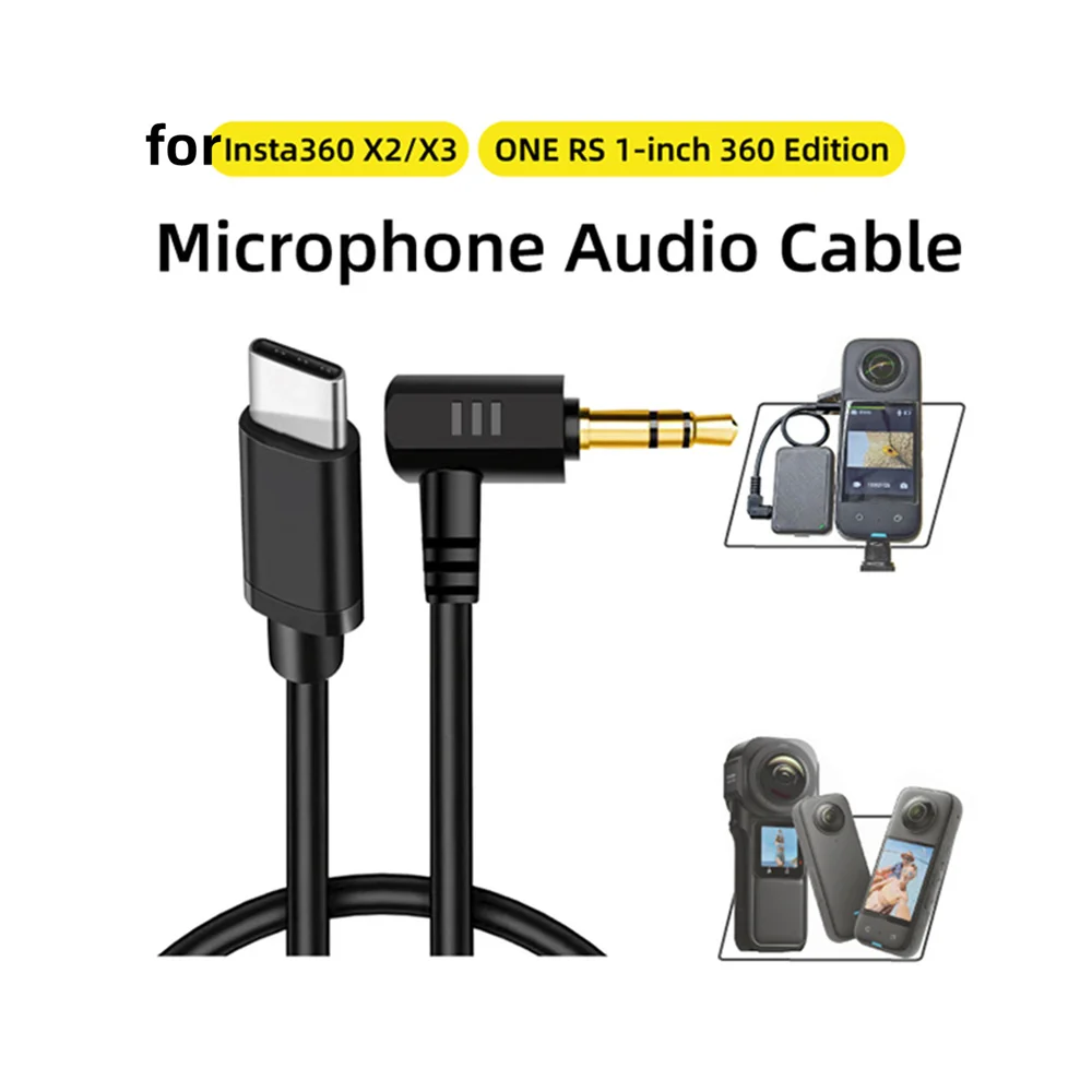 1pc Type C-USB Microphone Audio Adapter Cable 3.5mm Jack Plug for Insta360 X3/ X2/ One RS 1-inch 360 Edition Accessories