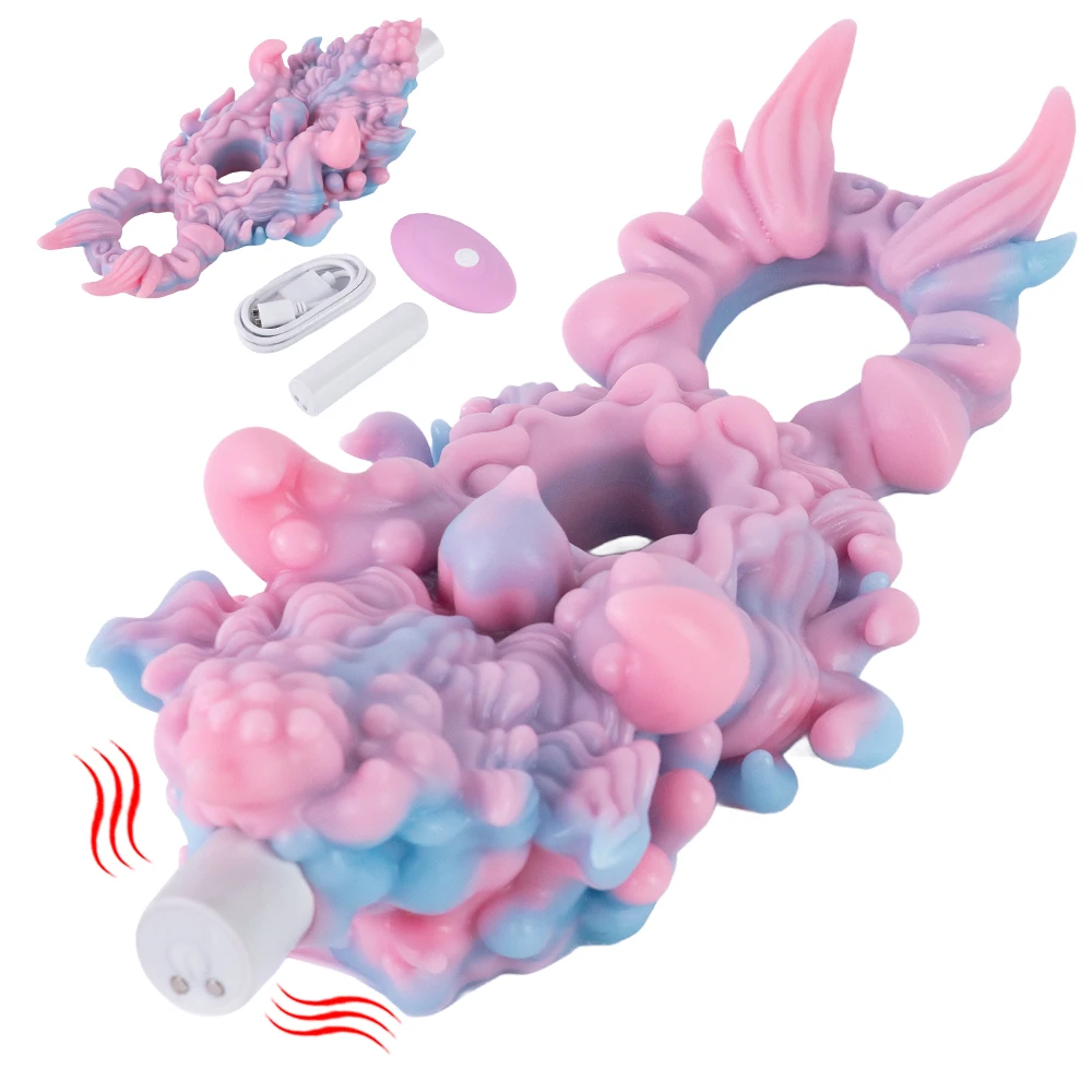 GEEBA Fantasy Monster Cock Ring Delay Ejaculation Silicone Alien Penis Sleeve Vibrator Wireless Remote Control Sex Toys for Men