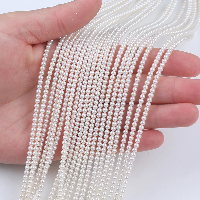 

3-3.2mm Tiny Natural White Loose Beads Freshwater Round Pearl Beads Strand