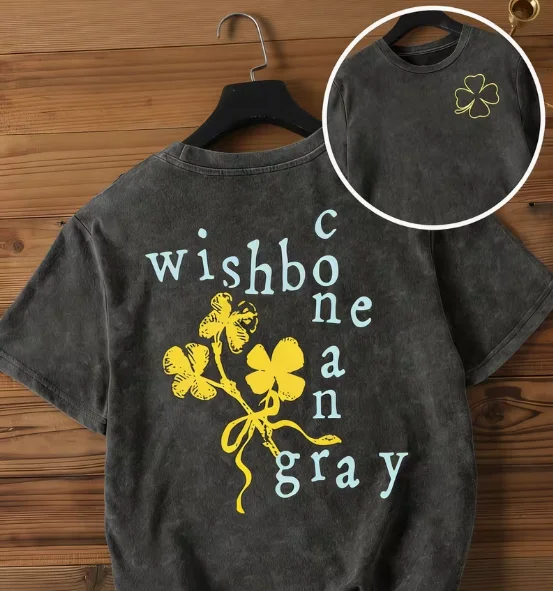 Casual Women's Round Neck T-shirt Double-sided Printing and Heart-shaped Bone Gray Slogan for Comfortable Wearing Experience