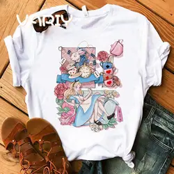 Estate Harajuku Alice nel Paese delle Meraviglie Stampa T-shirt da donna Manica corta T-shirt oversize T-shirt retrò Abbigliamento da donna Top