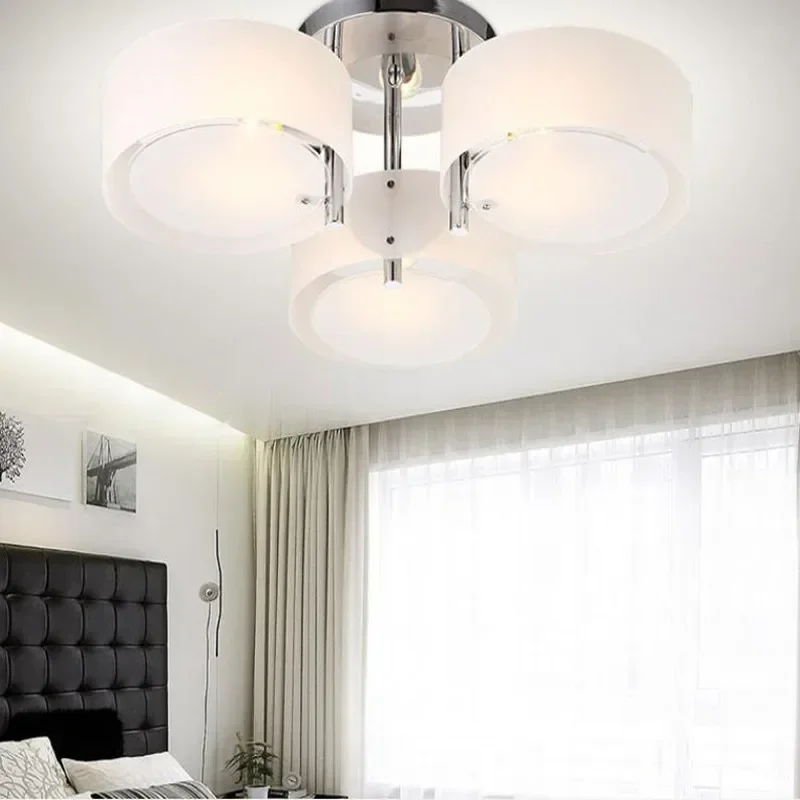 Lustres Brief Home Deco Living Room Circle Acrylic Ceiling Light Fixture Modern DIY Bedroom 3*E27 Bulb chrome iron  Lamp