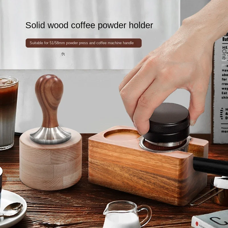 Coffee Powder Press Holder Powder Distributor Coffee Machine Handle Bracket Walnut Powder Press Hammer Filling and Pressing Base