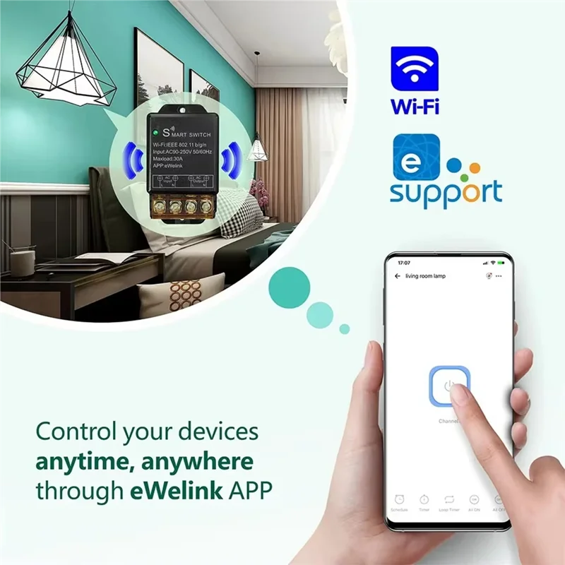 

ABKQ-Ewelink Smart Wi-Fi релейный переключатель Ewelink Wi-Fi релейный переключатель AC220V 110V 30A беспроводной пульт дистанционного управления голосовое управление