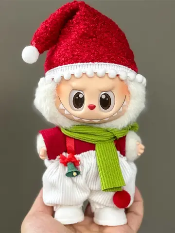 Doll Clothes For 15-17CM Labubu Clothing Merry Christmas Hat Scarf Elk Snowman Set Mini Plush Doll Accessory New Year Dress Gift