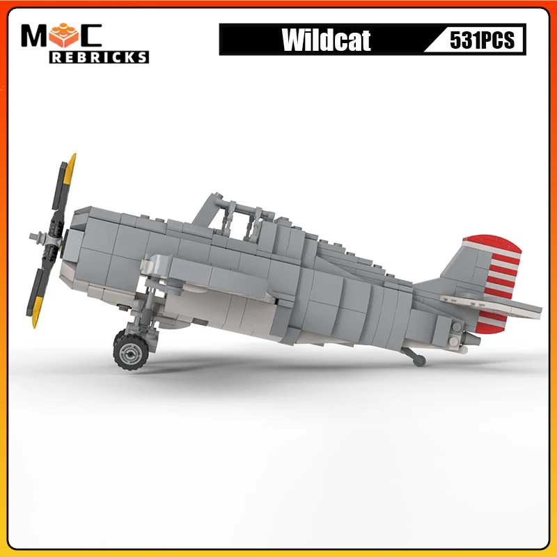 MOC US Military Fighter Wildcat WW2 Army Battle Bomber High-tech Building Blocks Aircraft Kid's Assembly Toys DIY Gifts Sets