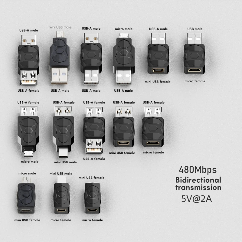 ioio 480Mbps 双方向 USB 伝送アダプタ USB2.0 アダプタ マイクロ/ミニ オス メス 変換コネクタ