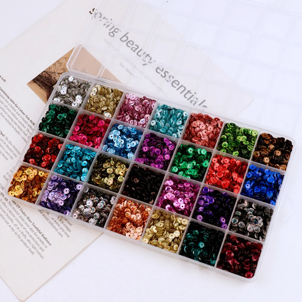 24/28 Colors Sequins 5mm Round Flatback Paillettes Confetti For Handmade Bag Party /Wedding Dress Sewing Accessories D1002